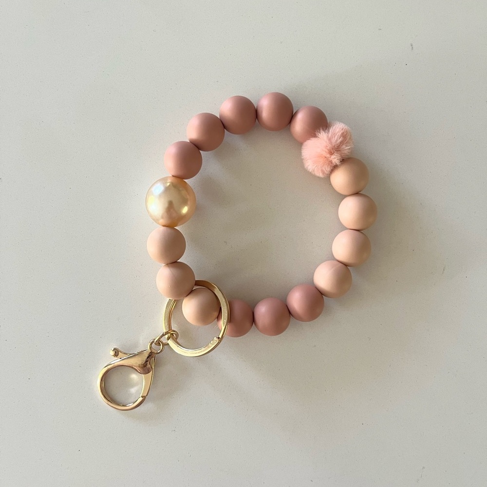 Light Mauve and Pale Pink Silicone Beaded Wristlet Keychain